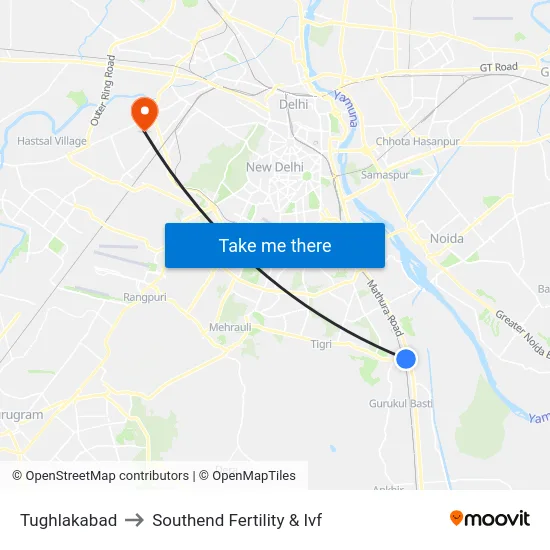 Tughlakabad to Southend Fertility & Ivf map