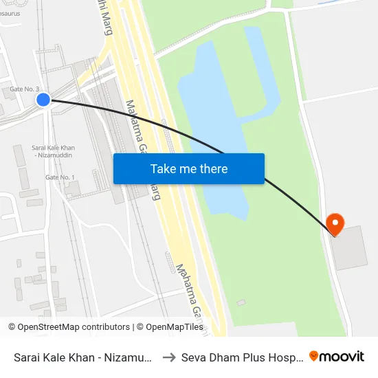 Sarai Kale Khan - Nizamuddin to Seva Dham Plus Hospital map