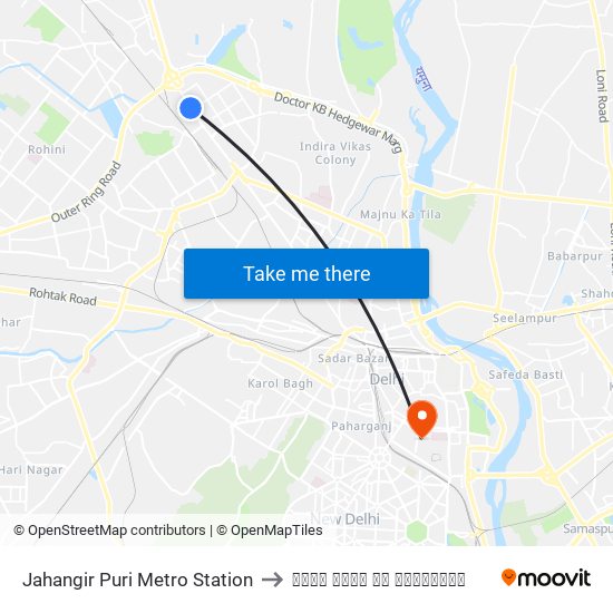 Jahangir Puri Metro Station to गुरु नानक आई हॉस्पिटल map