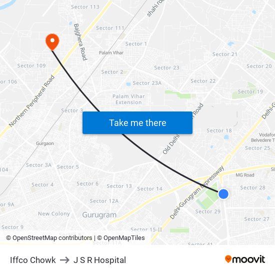 Iffco Chowk to J S R Hospital map