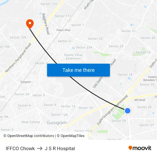 IFFCO Chowk to J S R Hospital map