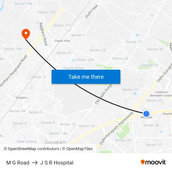M G Road to J S R Hospital map