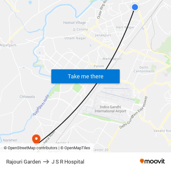 Rajouri Garden to J S R Hospital map