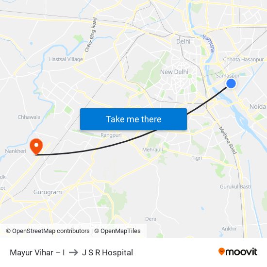 Mayur Vihar – I to J S R Hospital map