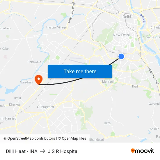 Dilli Haat - INA to J S R Hospital map
