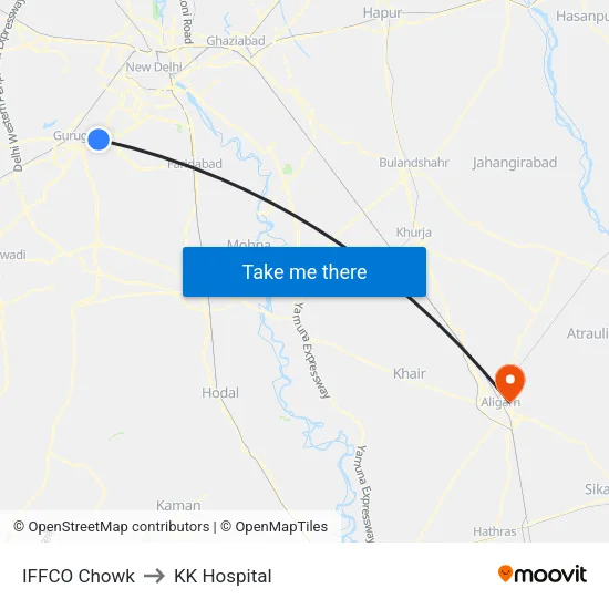 IFFCO Chowk to KK Hospital map