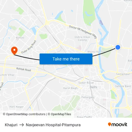 Khajuri to Navjeevan Hospital-Pitampura map