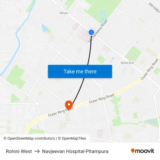 Rohini West to Navjeevan Hospital-Pitampura map
