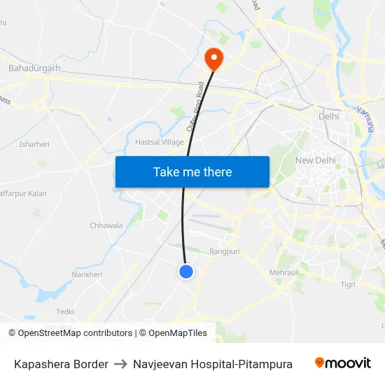 Kapashera Border to Navjeevan Hospital-Pitampura map