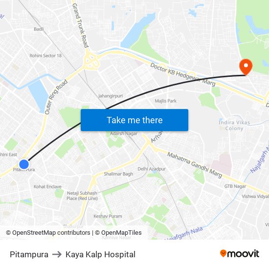 Pitampura to Kaya Kalp Hospital map