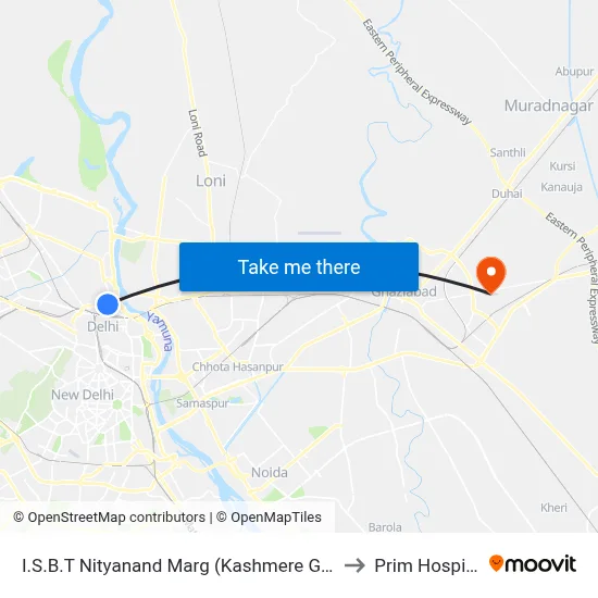 I.S.B.T Nityanand Marg (Kashmere Gate) to Prim Hospital map