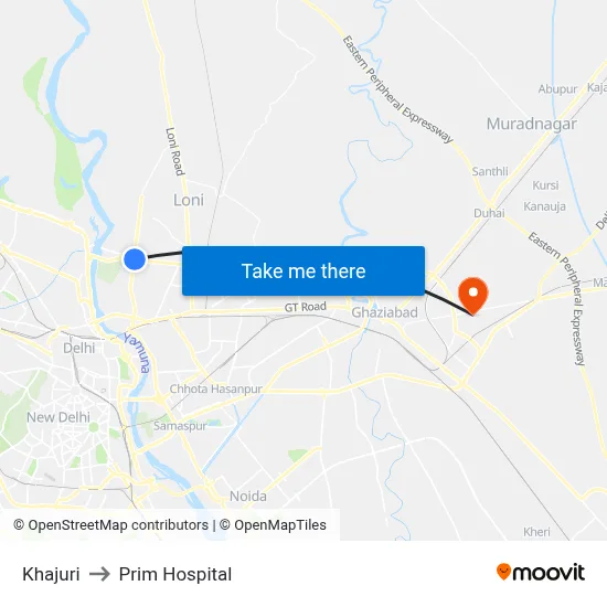 Khajuri to Prim Hospital map