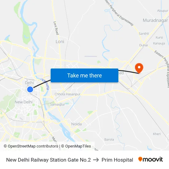 New Delhi Railway Station Gate No.2 to Prim Hospital map