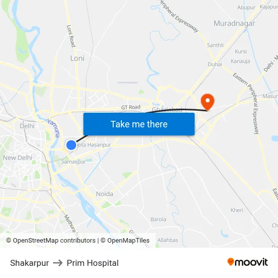 Shakarpur to Prim Hospital map