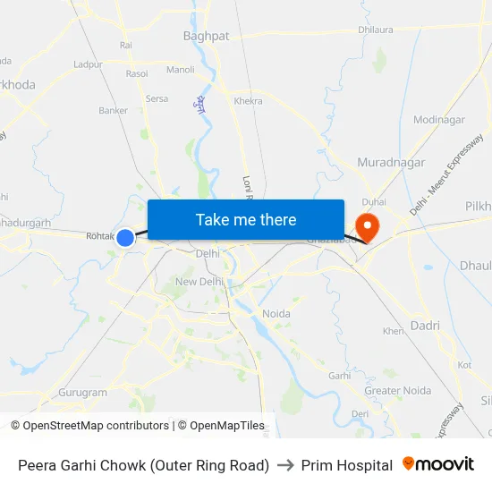 Peera Garhi Chowk (Outer Ring Road) to Prim Hospital map