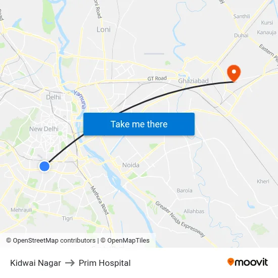 Kidwai Nagar to Prim Hospital map