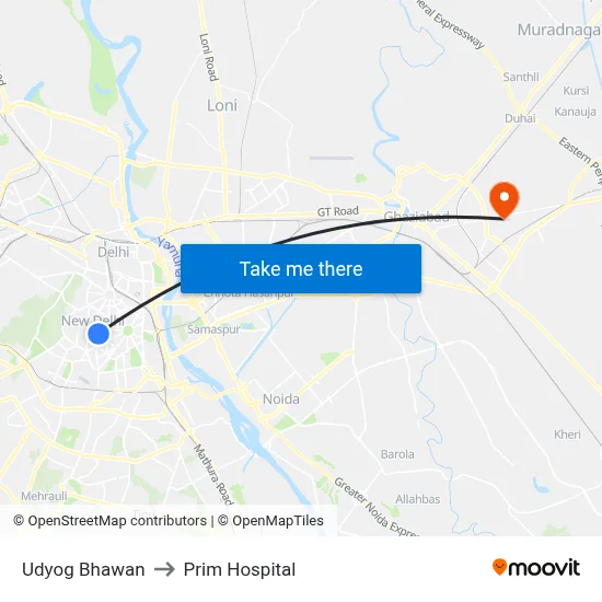 Udyog Bhawan to Prim Hospital map