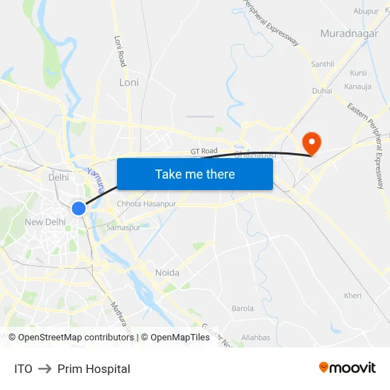 ITO to Prim Hospital map