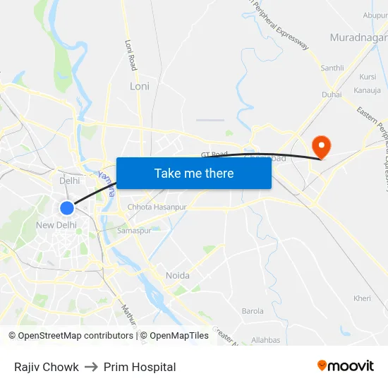 Rajiv Chowk to Prim Hospital map