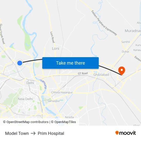 Model Town to Prim Hospital map