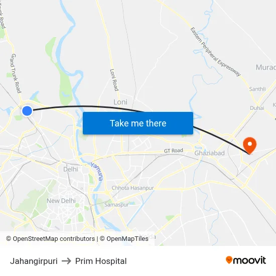 जहांगीरपुरी to प्रिम अस्पताल map