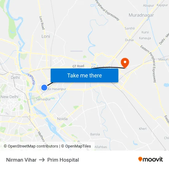 निर्मान विहार to प्रिम अस्पताल map