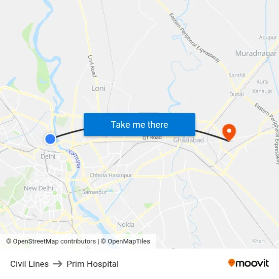 सिविल लाइंस to प्रिम अस्पताल map
