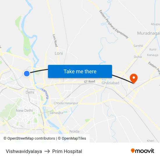 Vishwavidyalaya to Prim Hospital map