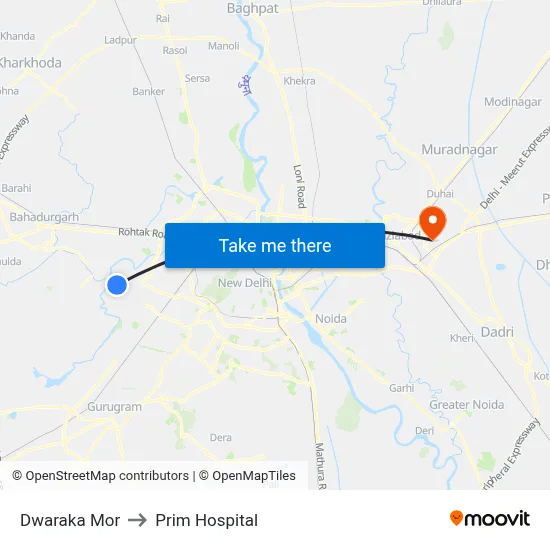 द्वारका मोड़ to प्रिम अस्पताल map
