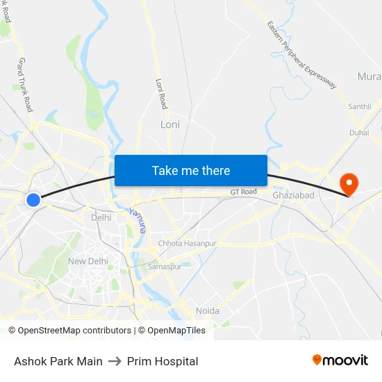 अशोक पार्क मेन to प्रिम अस्पताल map