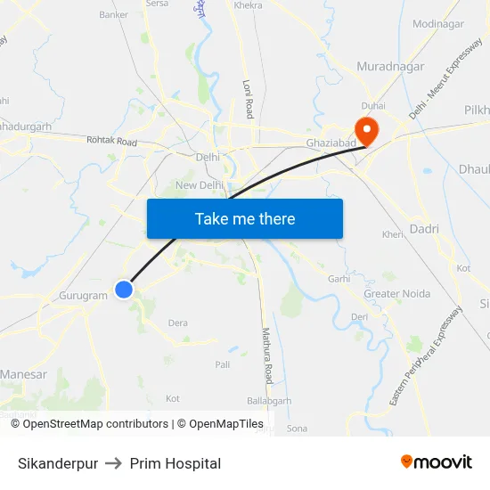 Sikanderpur to Prim Hospital map