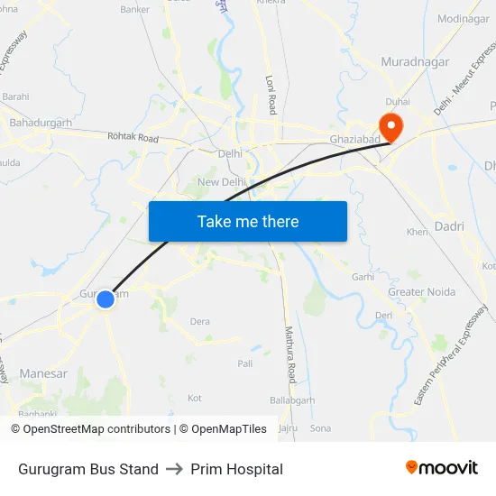Gurugram Bus Stand to Prim Hospital map