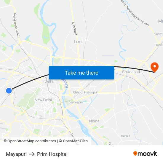 Mayapuri to Prim Hospital map