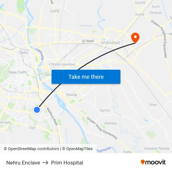 Nehru Enclave to Prim Hospital map