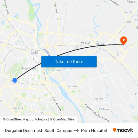 Durgabai Deshmukh South Campus to Prim Hospital map