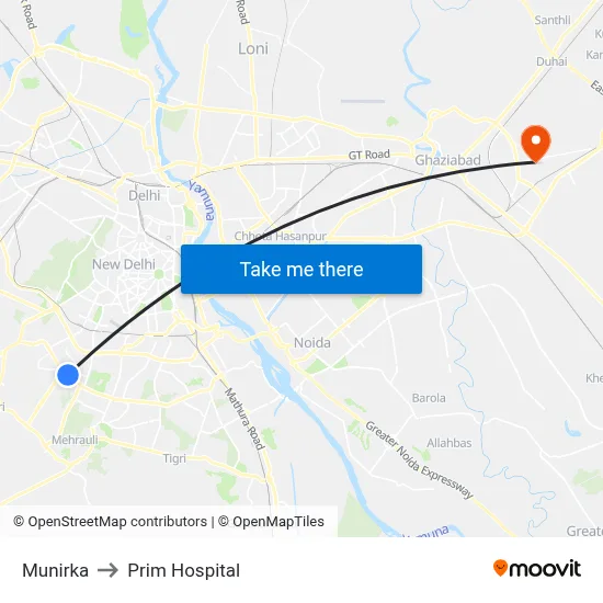 Munirka to Prim Hospital map
