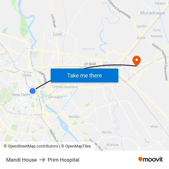 Mandi House to Prim Hospital map