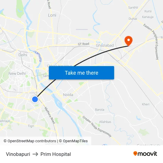 विनोबापुरी to प्रिम अस्पताल map