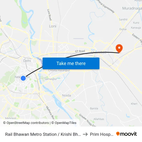 Rail Bhawan Metro Station / Krishi Bhawan to Prim Hospital map