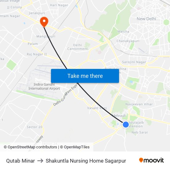 Qutab Minar to Shakuntla Nursing Home Sagarpur map