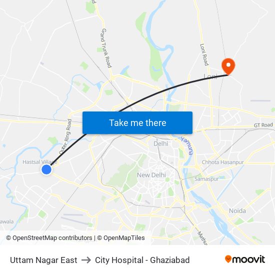 Uttam Nagar East to City Hospital - Ghaziabad map