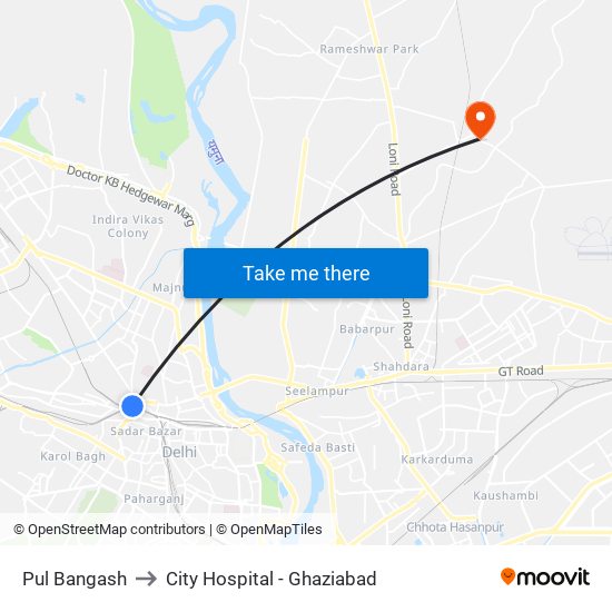 Pul Bangash to City Hospital - Ghaziabad map