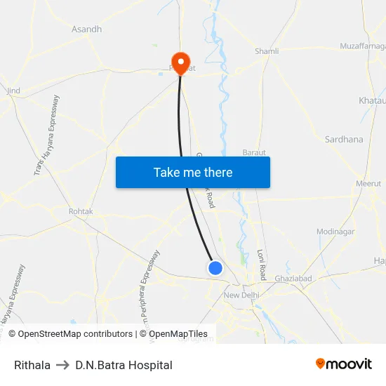 Rithala to D.N.Batra Hospital map