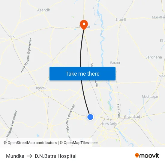 Mundka to D.N.Batra Hospital map