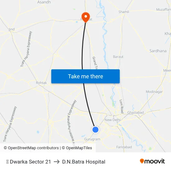 ✈ Dwarka Sector 21 to D.N.Batra Hospital map