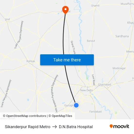 Sikanderpur Rapid Metro to D.N.Batra Hospital map
