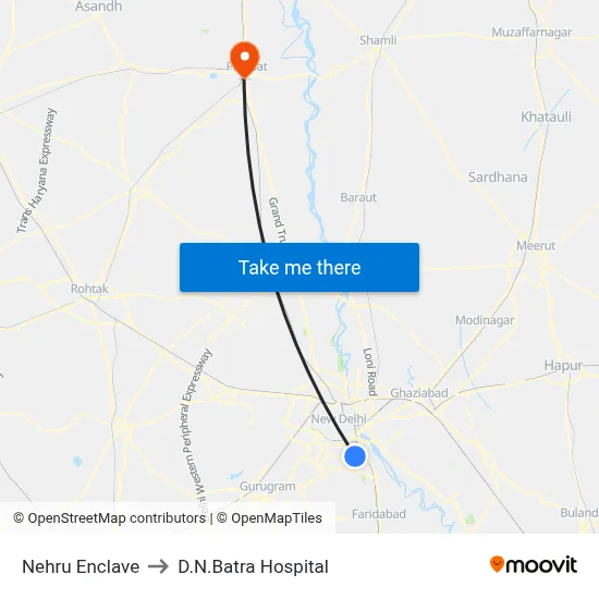 Nehru Enclave to D.N.Batra Hospital map
