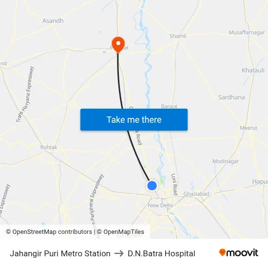 Jahangir Puri Metro Station to D.N.Batra Hospital map