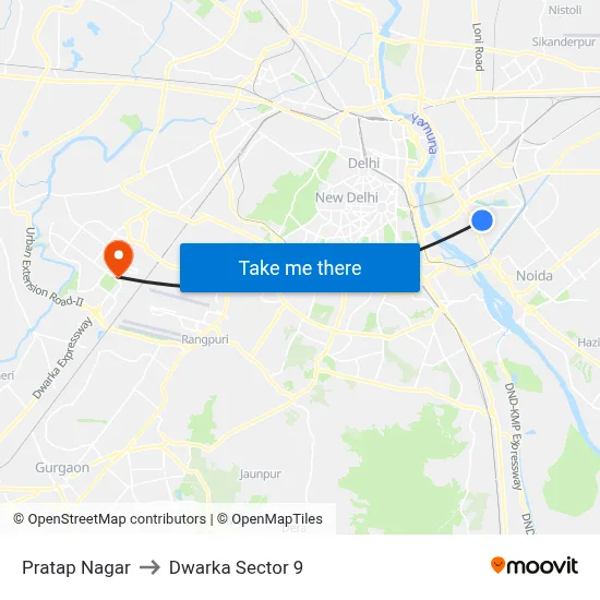 Pratap Nagar to Dwarka Sector 9 map