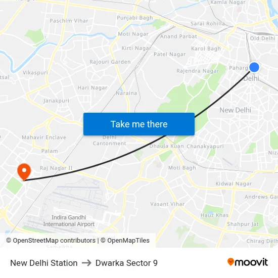 New Delhi Station to Dwarka Sector 9 map
